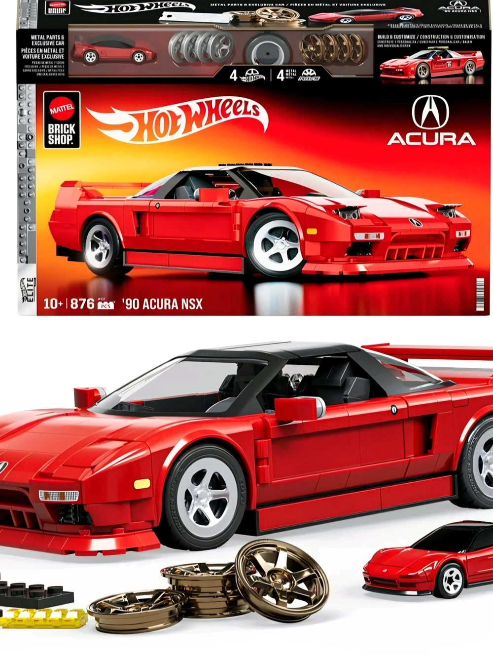 Mattel Hot Wheels Brick Shop Red and Black '90 Acura NSX Building Set